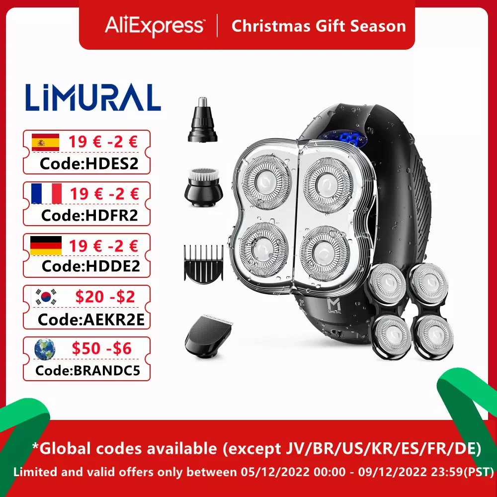 

NEW2023 Head Shaver Men Rotary with 2 Blade Sets, 4-in-1 Small LED Cordless charge with Nose Trimmer Hair Clipper