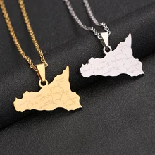 Italy Sicily Map & Cities Name Pendant Necklace Stainless Steel For Women Men Gold Silver Color Fashion Italian Sicilia Jewelry