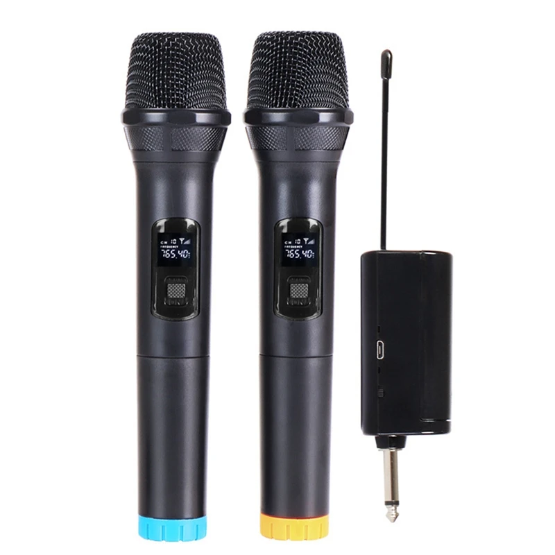 

Беспроводной микрофон, Двойной Портативный динамический караоке-микрофон с перезаряжаемым приемником, беспроводной микрофон для па
