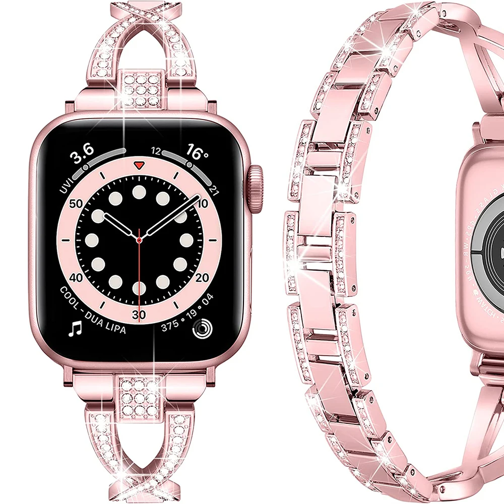Compatible With Apple Watch Strap 38mm 40mm 41mm, Lightweight For Women, Easy to Adjust Bracelet, Double-sided Shiny Diamond,