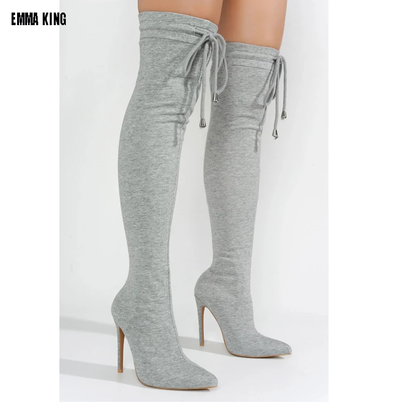 

Женские сапоги, высокие сапоги-носки, новинка 2023, женская модная сексуальная обувь для женщин, Сапоги выше колена на резинке для женщин 44