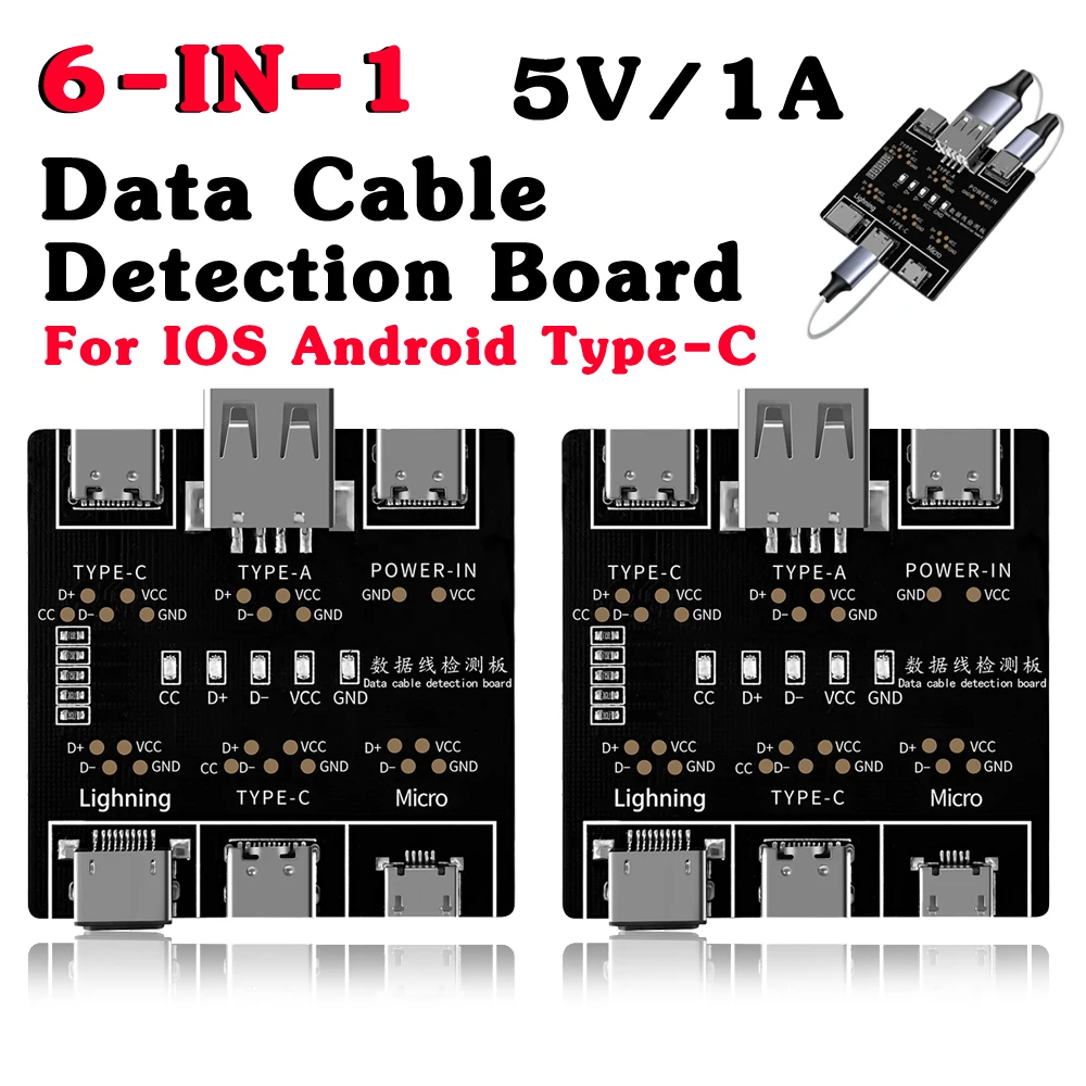 

Плата обнаружения кабеля данных DT3 6 в 1, USB-тестер кабеля для iOS, Android, Type-C, инструменты для тестирования платы переключения при коротком замык...