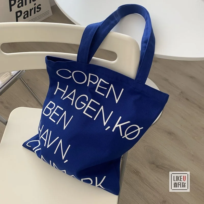 

2023 New Large-Capacity Klein Blue English All-Match Western-Style High-Quality Texture Women'S Single-Shoulder Tote Handbag