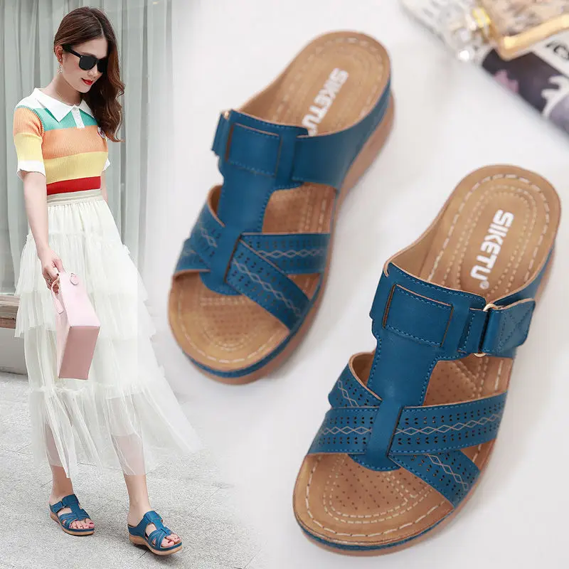 

Сандалии женские ортопедические на танкетке, босоножки на танкетке, винтажные Нескользящие, повседневные шлепанцы на платформе в ретро сти...