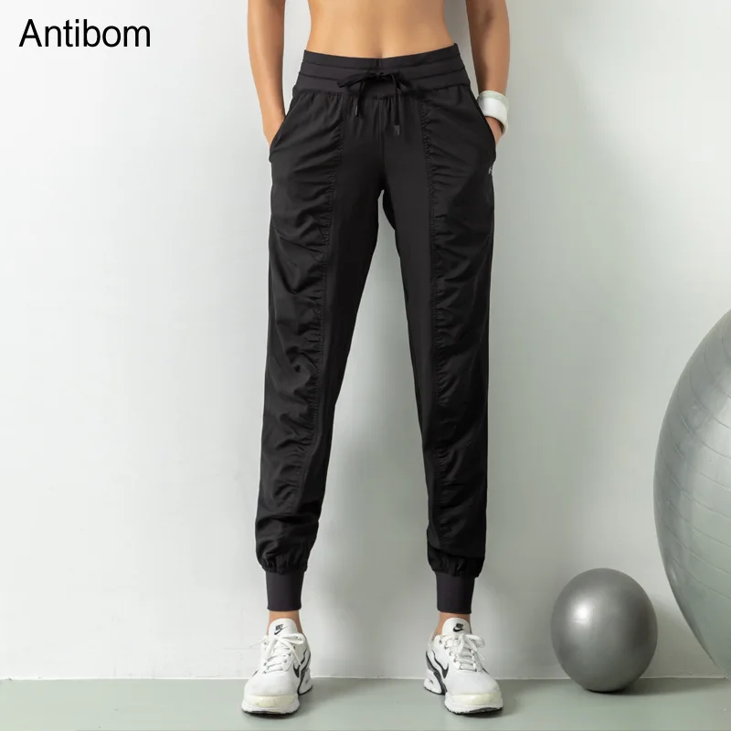 Antibom Running Sport Joggers Sweatpants Women Yoga Pants Athletic Gym Fitness Pants Trousers Quick Dry Drawstring with Pockets