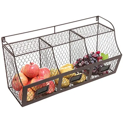 

"Stunning Antique Brown Metal Wire Wall Mounted Kitchen Storage Basket with Mounting Brackets for Fruits, Produce and More - Ide