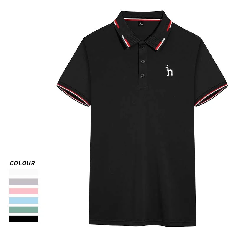 New Men's Solid Polo Golf Wear Shirt Lapel HAZZYS Short Sleeved Men Fashion Summer Thin Casual Loose Top Business Camping Hiking