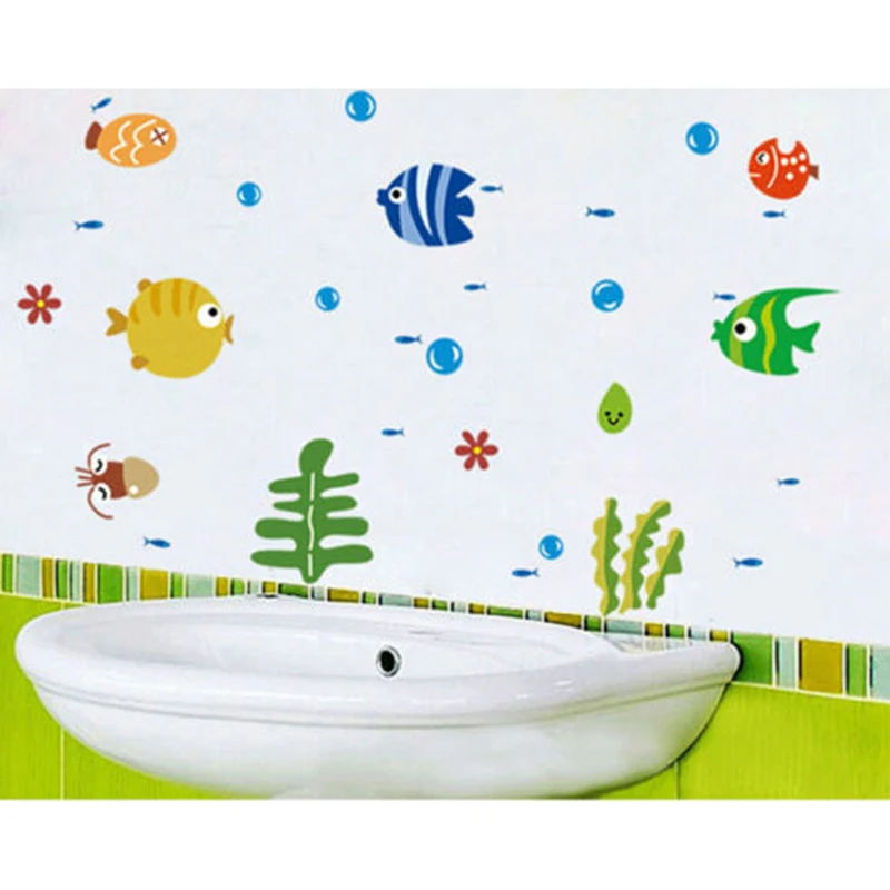 

3D 42*24cm PVC Sea Fish Spit Bubbles Wall Decor Children Room Wall Stick Can Remove Wall Stickers Cartoon Wall Decor
