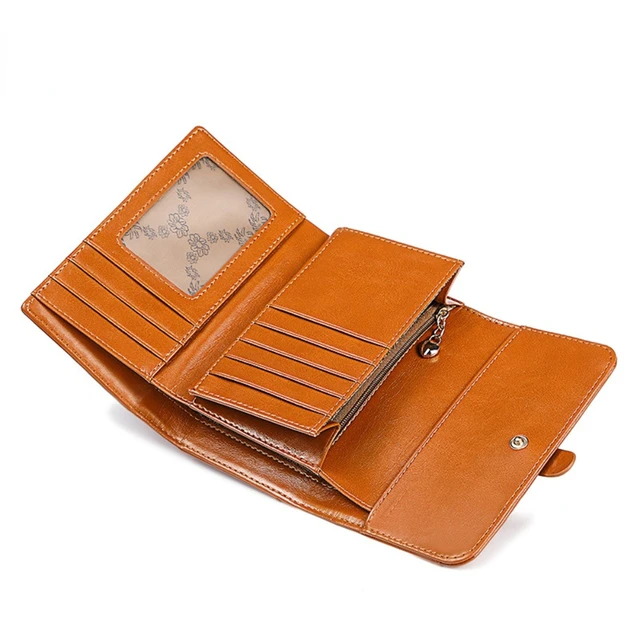Retro Oil Wax Cowhide Wallet / Genuine Leather Wallets For Women 4