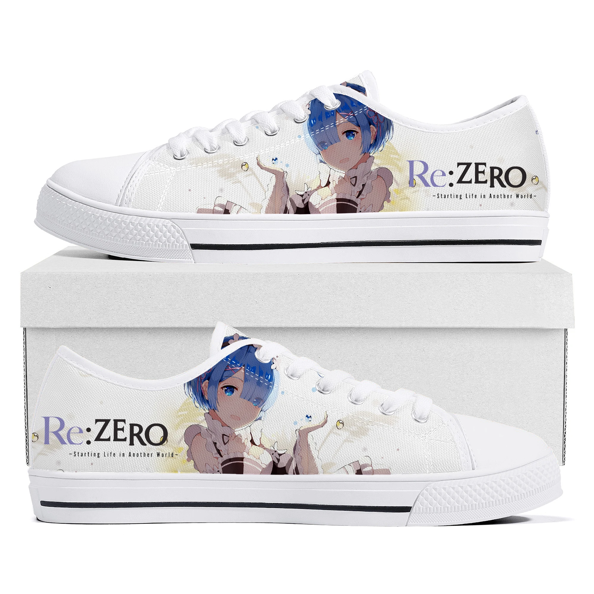

Rem Ram Low Top Sneakers Womens Mens Teenager Re:Zero High Quality Canvas Sneaker Couple Anime Comics Manga Custom Made Shoes