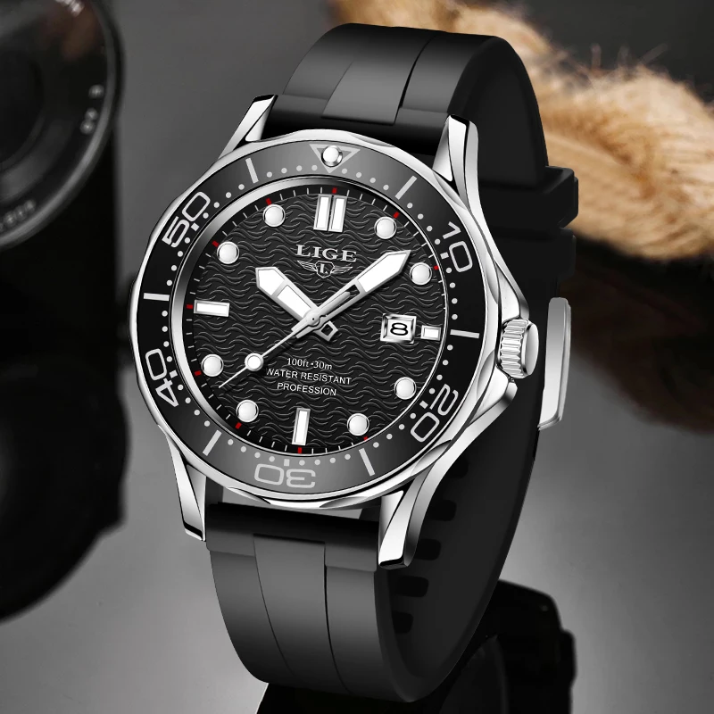 

LIGE Men Watch Business Date Watch for Men Luxury Sport Quartz Watches Waterproof Luminous Silicone Wristwatch Relogio Masculino