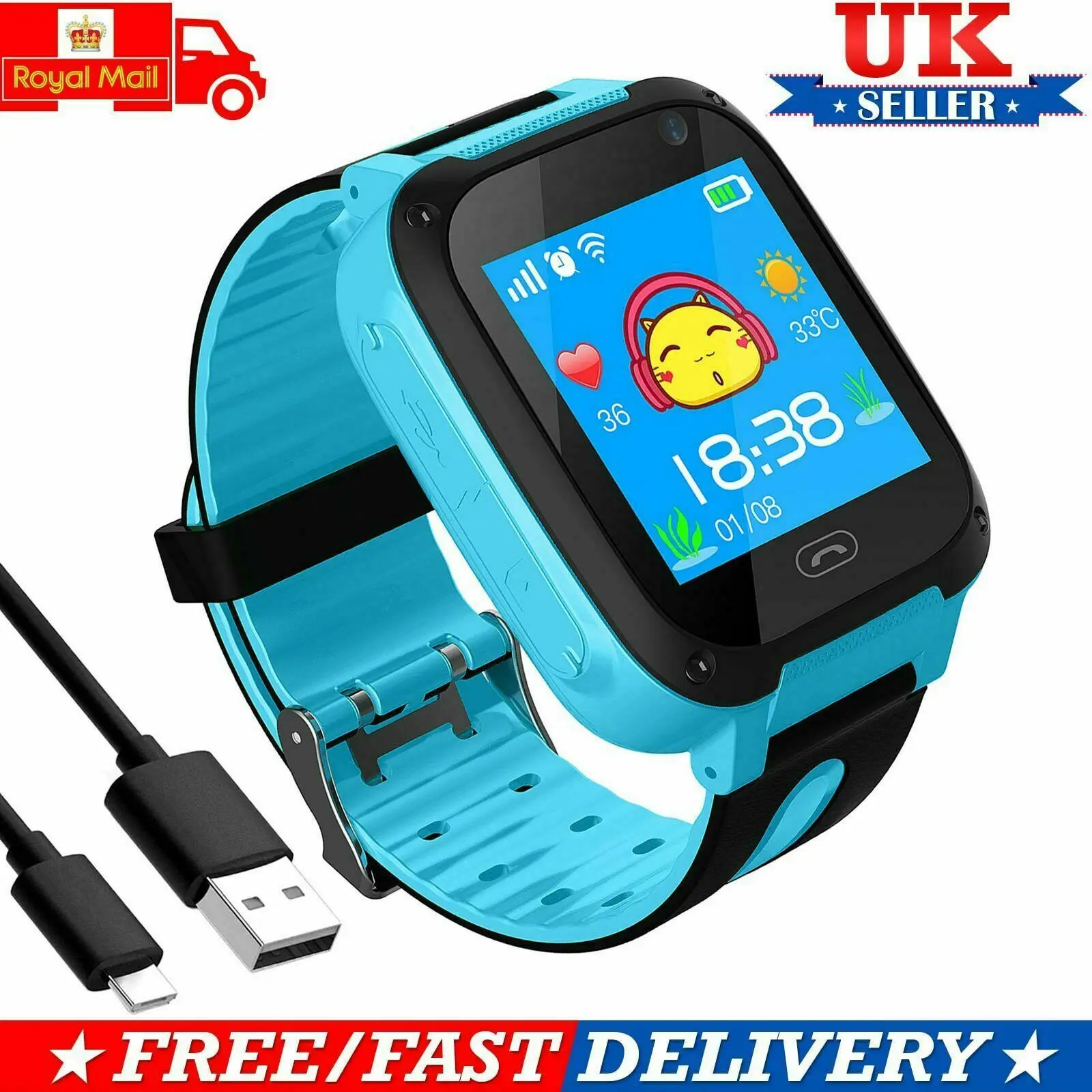 

Kids Tracker Smart Watch Phone GSM GPS SIM Alarm Camera SOS Call for Boys Girls