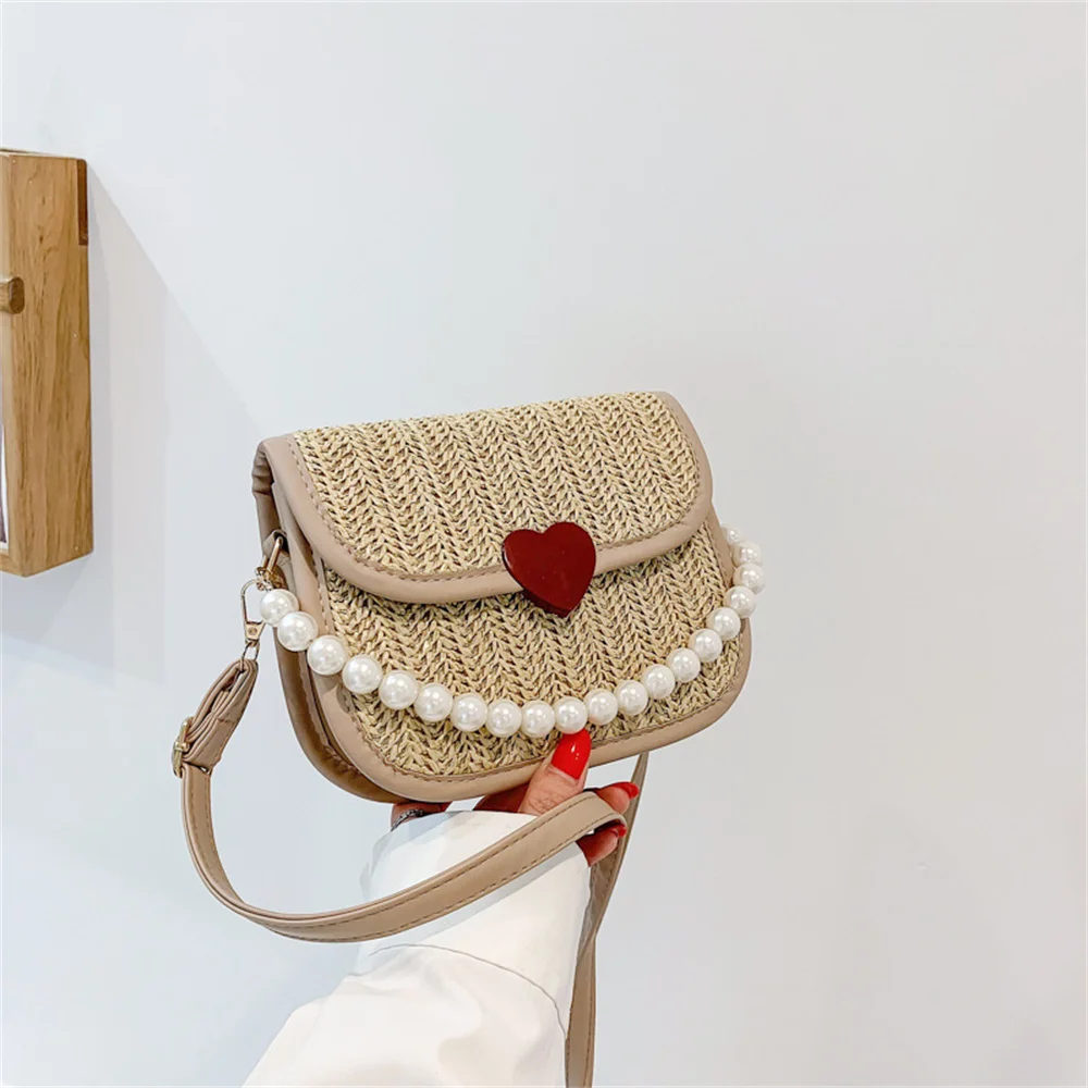 

Pearl love straw bag women's summer new trendy fashion messenger bag women's trendy temperament one-shoulder small square bag