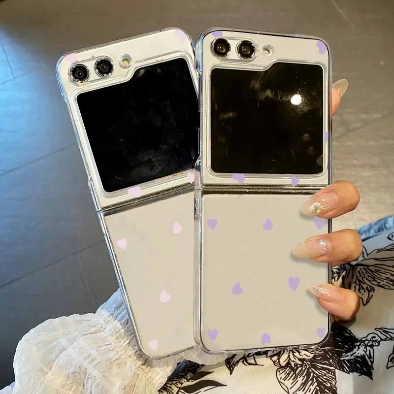 Чехол для телефона в простом стиле с сердечками Samsung Galaxy Z Flip6 Flip5 Flip4 прозрачный