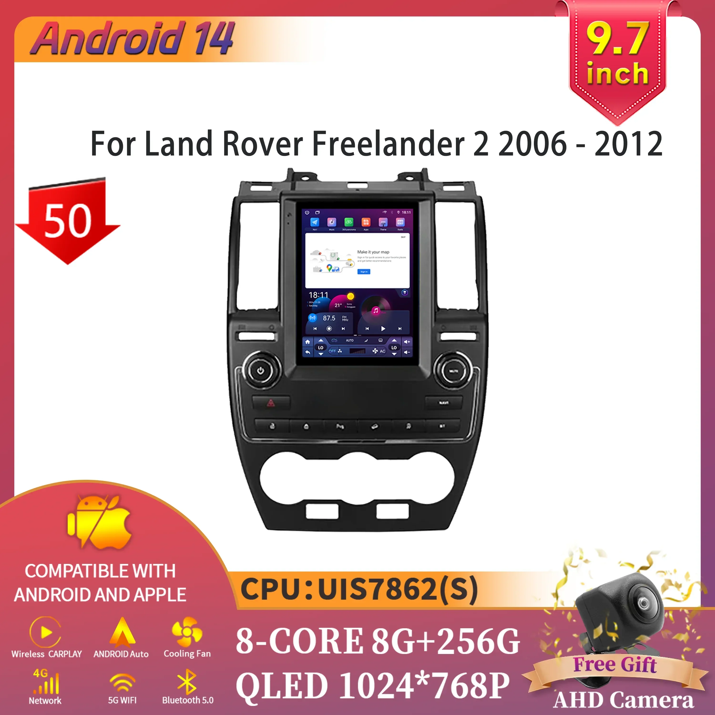 9 7-дюймовый Android 14 для Land Rover Freelander 2 2006-2012 автомобильный радиоприемник