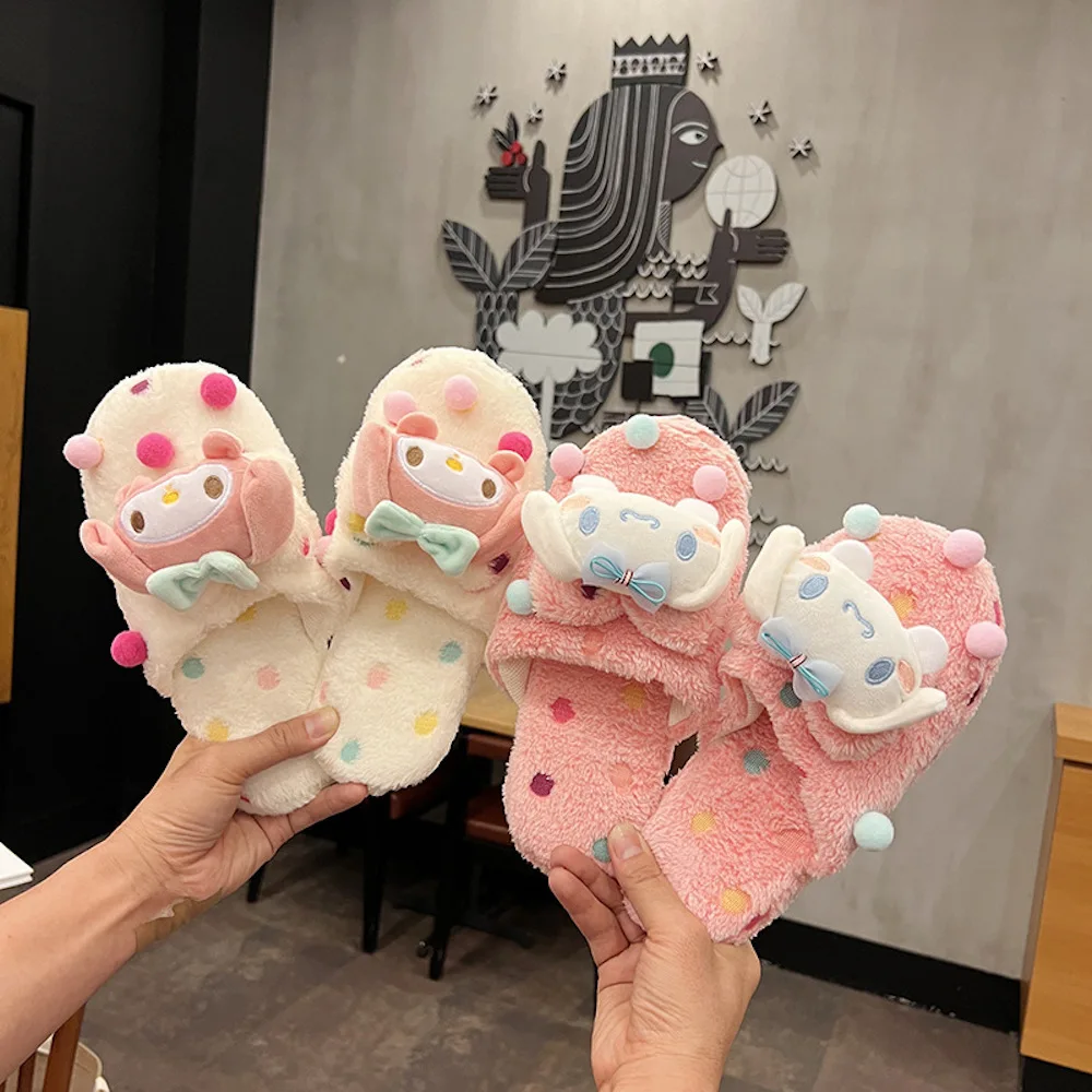 

Cute My Melody Kuromi Cinnamoroll Plush Home Dormitory Floor Slippers Kawaii Sanrio Keep Warm Winter Cartoon Plush Slippers Toys
