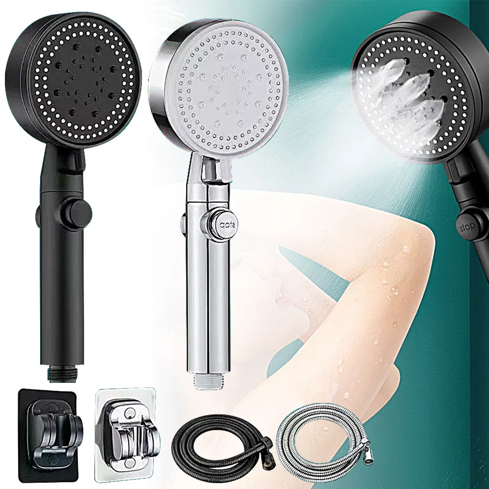 

Насадка для душа высокого давления, 5 режимов, регулируемые насадки для душа с шлангом, водосберегающая, с одной кнопкой, спрей-насадка, аксе...