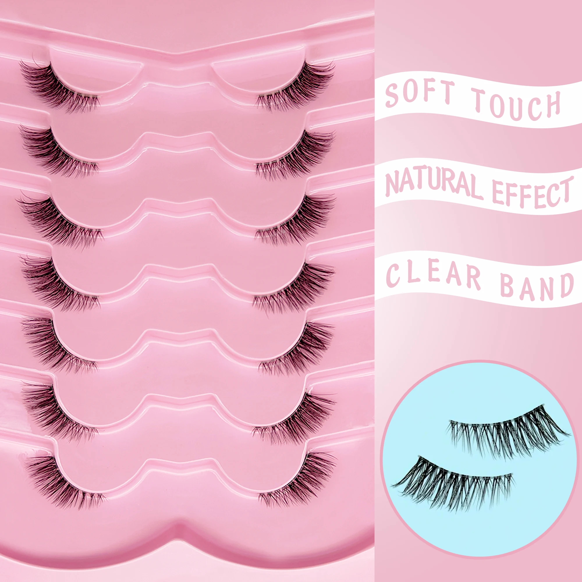 Фото Halbe Wimpern Мягкие натуральные кошачьи ресницы Накладные ресницы из синтетических волос Прозрачные пластиковые полоски ресниц №2