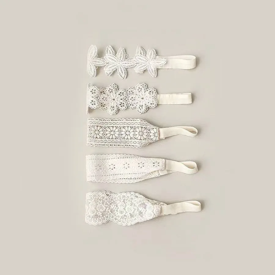 

0-3 Year Newborn Baby Girl Elastic Headbands Toddler Turban Hair Band White Lace Flower Baby Girls Princess Hair Accessories