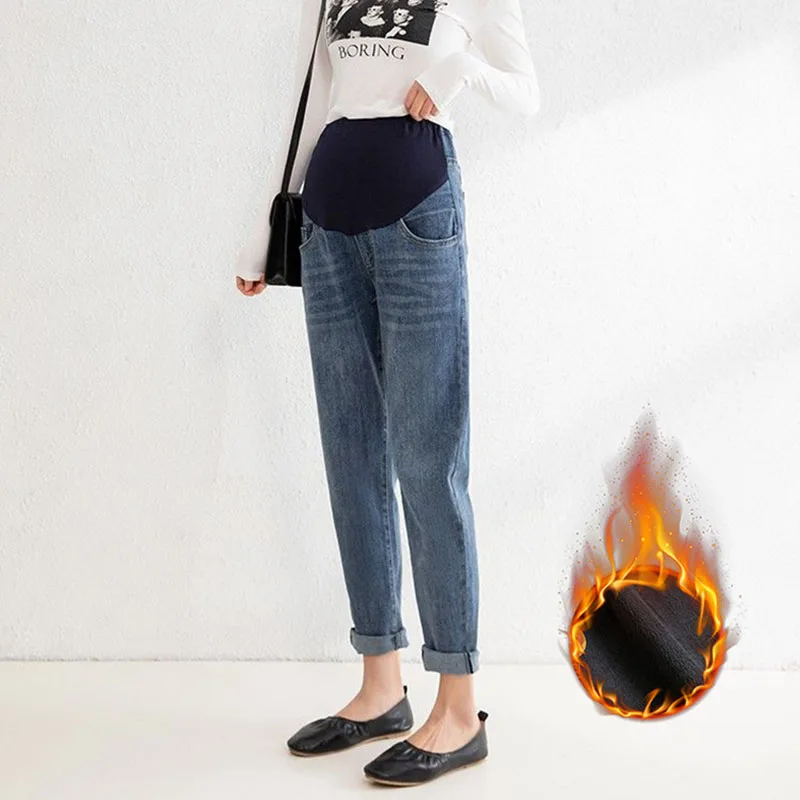 

Adjustable Waist Maternity Jeans Clothes For Pregnant Women Stretch Denim Pants Mom Clothing Winter Jeans 2022 Pregnancy Clothes