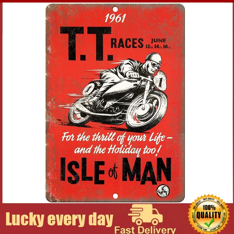 

TT Races Isle of Man Motorcycle Tin Sign Vintage Wall Poster Retro Iron Painting Metal Plaque Sheet for Bar Cafe Garage Home