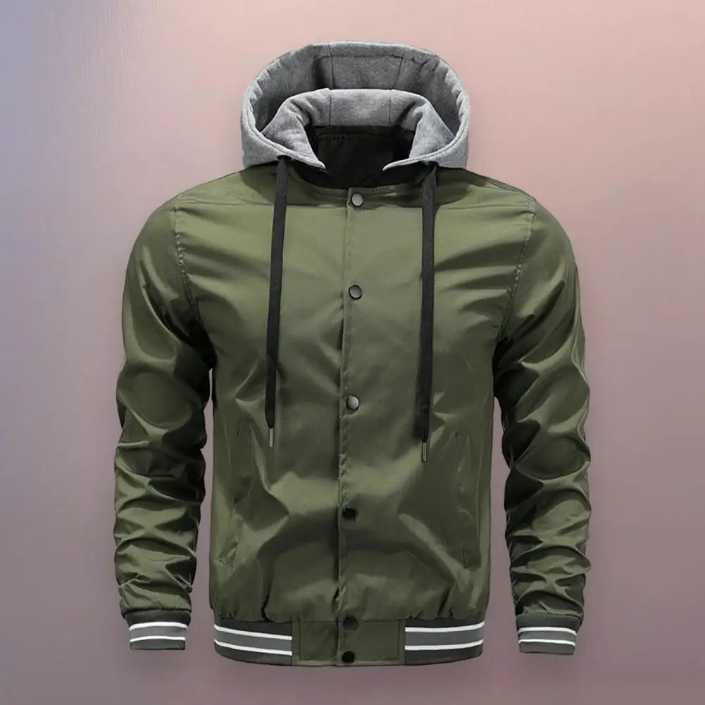 

Men Winter Coat Thick Hooded Men's Winter Coat with Detachable Hat Elastic Cuff Single-breasted Drawstring Closure Fake