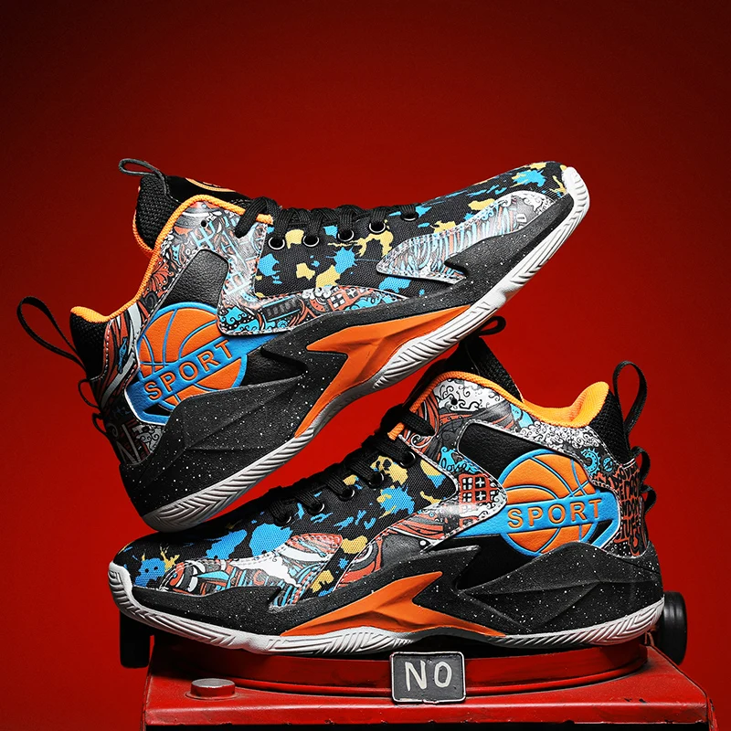 Fashion Graffiti Men Sports Shoes Outdoor Non-slip Basketball Shoes Men Cushioning Athletic Shoes Breathable Children's Sneakers