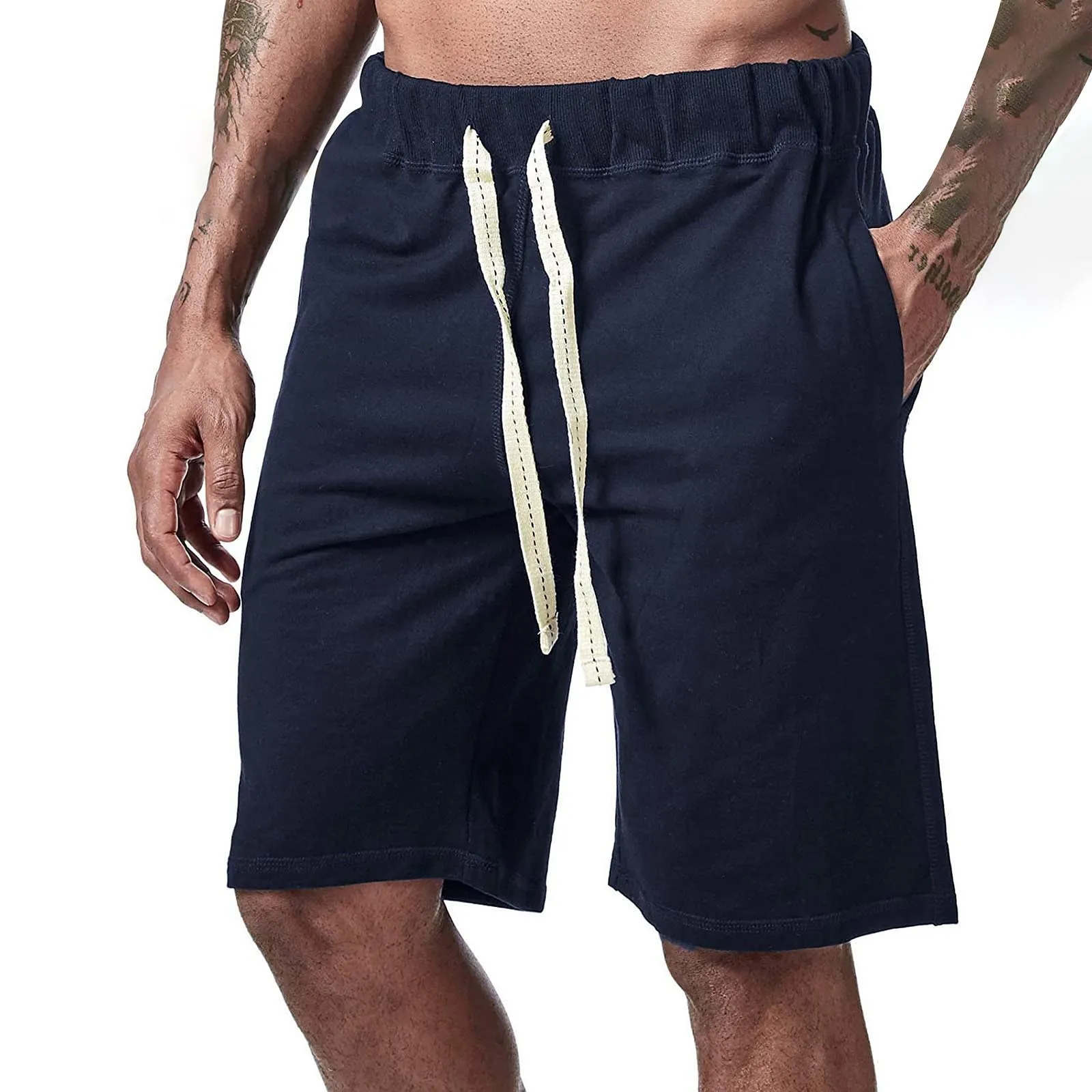 

2022 Summer Solid Color Men's Beach Shorts Fitness Sports Casual Elastic Waist Drawstring Male Board Shorts Plus Size S-2xl