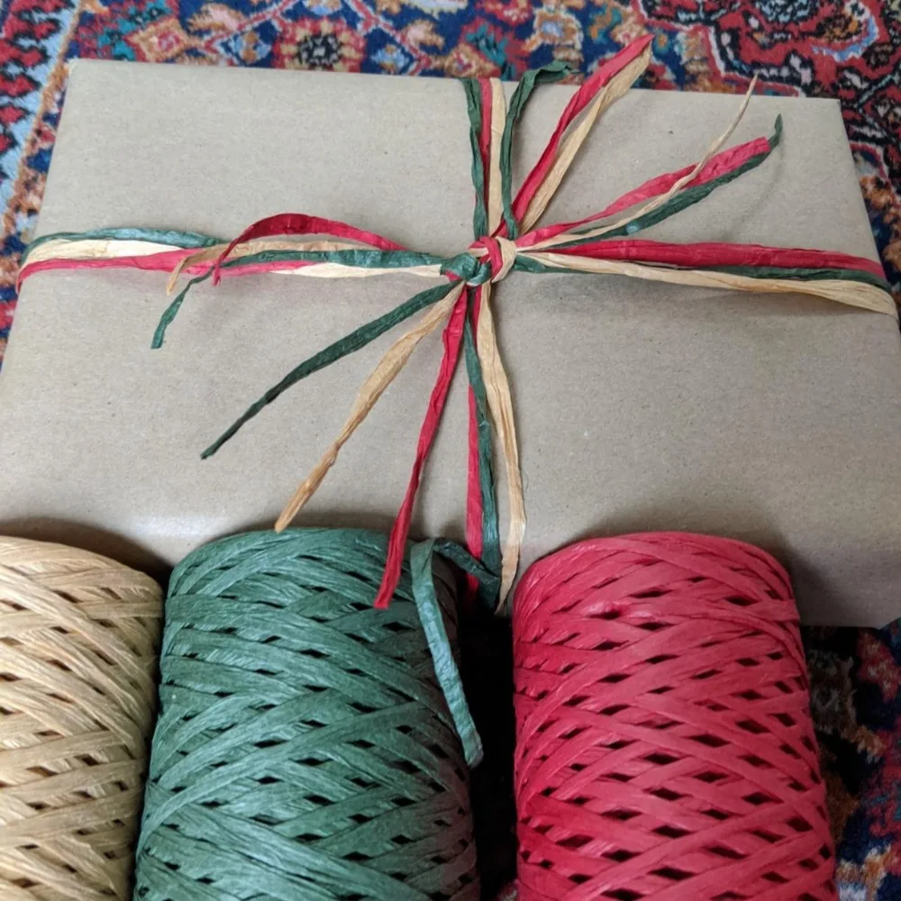 Лента из рафии красная зеленая натуральная 3 рулона 984 фута 328 футов в рулоне