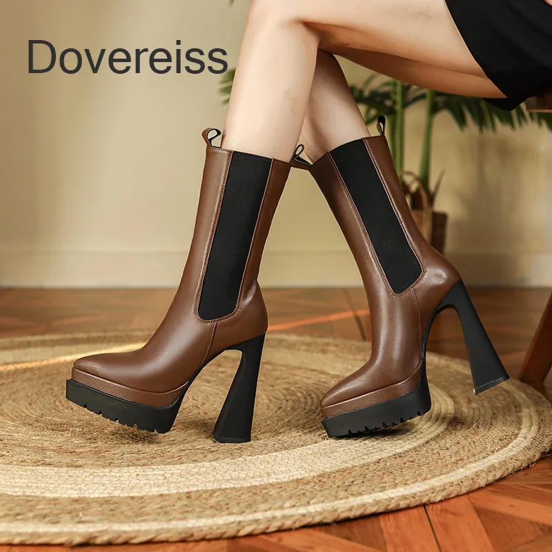 

Dovereiss 2022Fashion Winter Female White Genuine Leather Ankle Boots New Sexy Chunky Heels Ladies Short Boots Big Size41 42 43