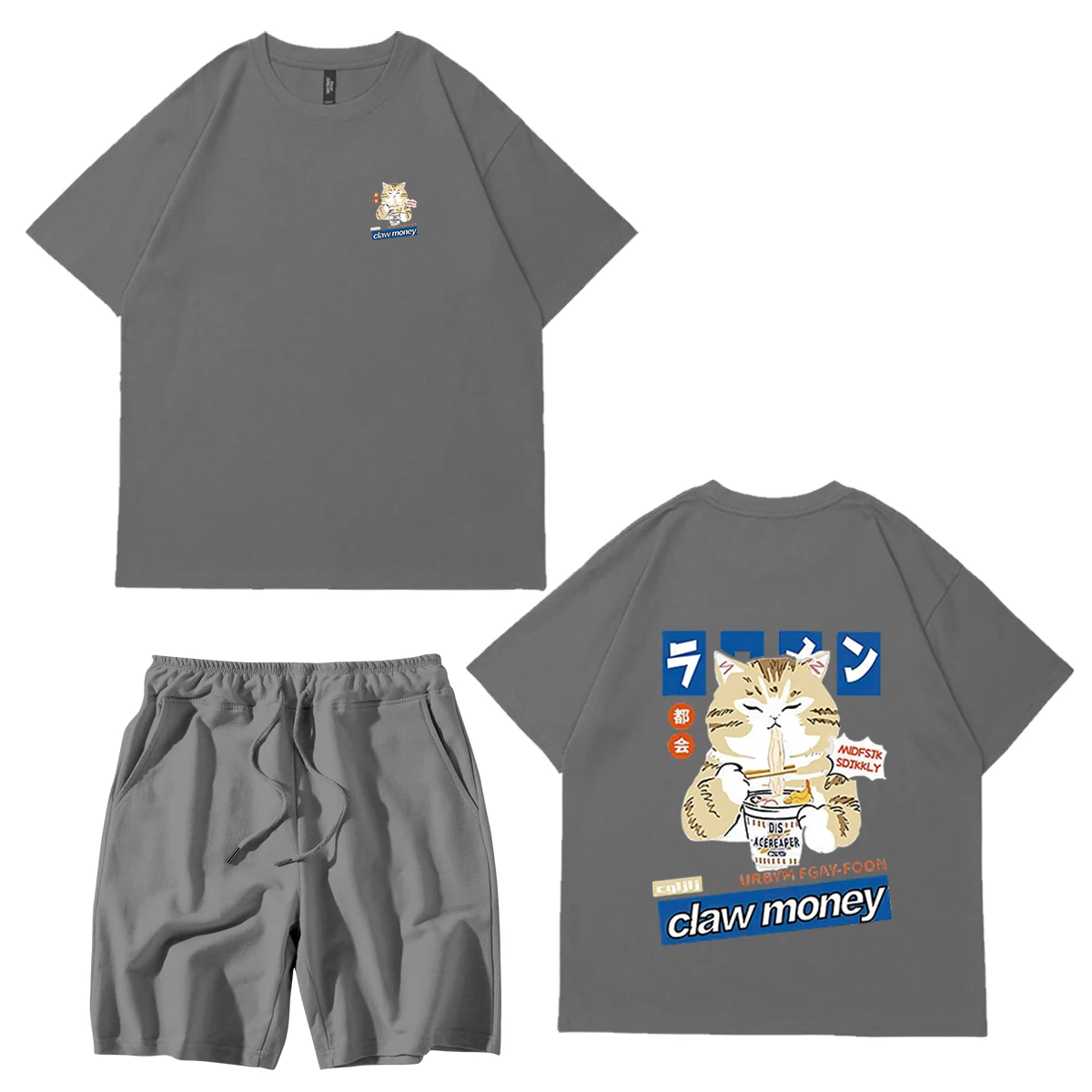 Harajuku Mens 2 Piece Sets Loose Sport Set Kawaii Oversized Suits Unisex High Quality 100%Cotton Tracksuits Man Clothing Outfits