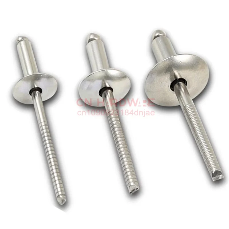 Нержавеющая сталь 304, тянущая заклепка с большой головкой, большая плоская головка, круглая головка, тянущая заклепка, украшение для ногтей M3.2 M4.0 M4.8