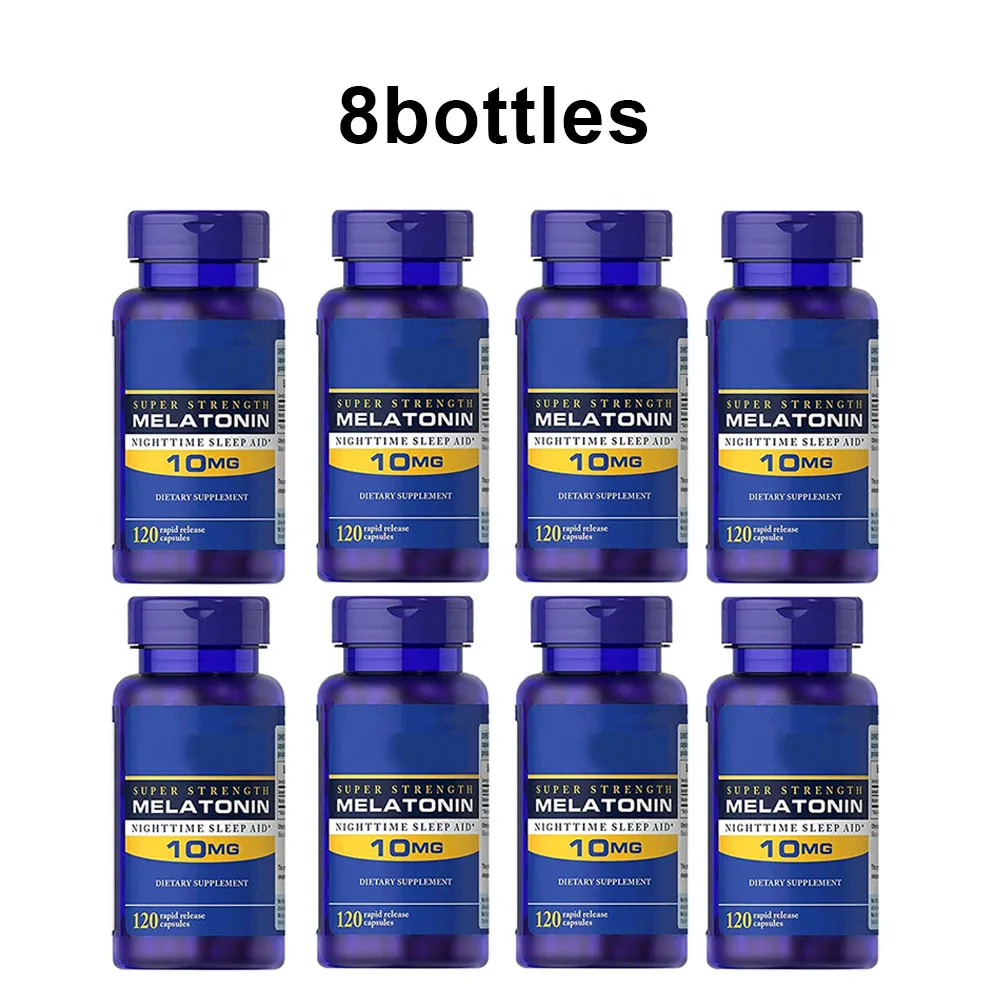 

8 Bottles Super Strength Melato-nin Nighttime Sleep Aid 10mg Improve Sleep Quality And Prolong Sleep Time