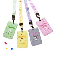 kawaii sanrio card holders anime figure hello kitty kuromi childrens bus card sleeve work card case with lanyard for girls