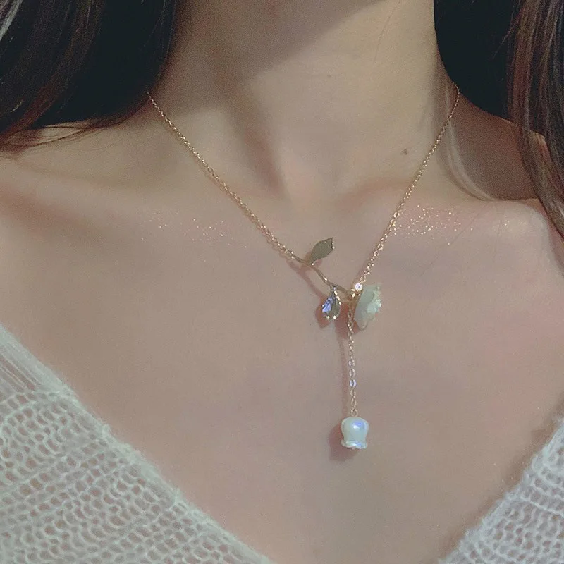 

кулоны и подвески бижутерия духи женские Роскошное модное ожерелье с французской розой для женщин, Нежный кулон в виде капли воды, модная це...