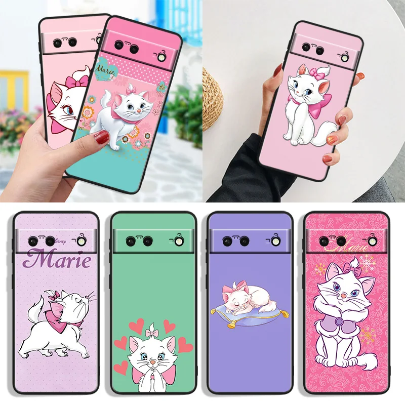 

Cute Marie Cat Shockproof Cover for Google Pixel 7 6a 6 Pro 5 4 4A XL 5G Black Phone Case Shell Soft Fundas Capa