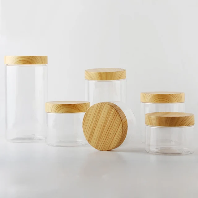 200/300ML 12Pcs Empty Clear PET Jars Wood Color Empty Cosmetic Containers Food Storage Box Plastic Jars Pot Travel Accessories 5