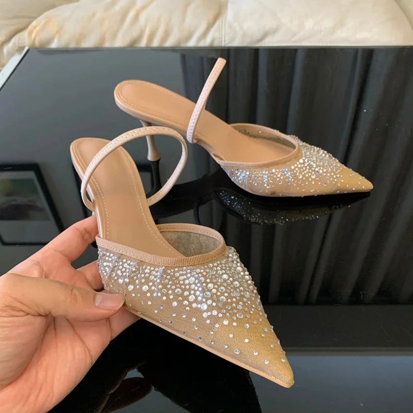 Женские босоножки с блестками TRAF лето 2024 модные сандалии ремешком на пятке