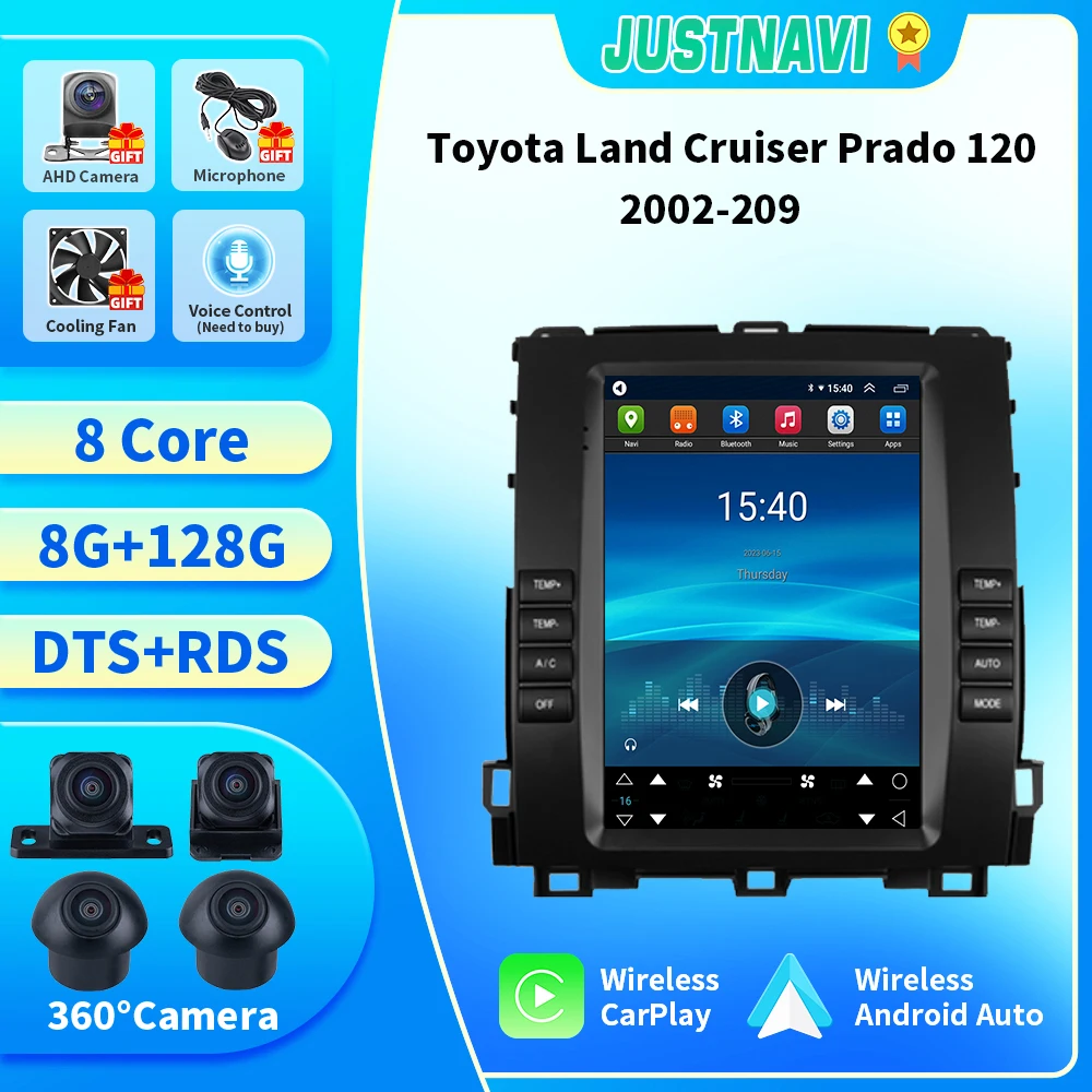 

JUSTNAVI Android 10,0 автомобильное радио для Toyota Land Cruiser Prado 120 2002- 2009 мультимедийное видео 4G WIFI GPS навигация IPS экран