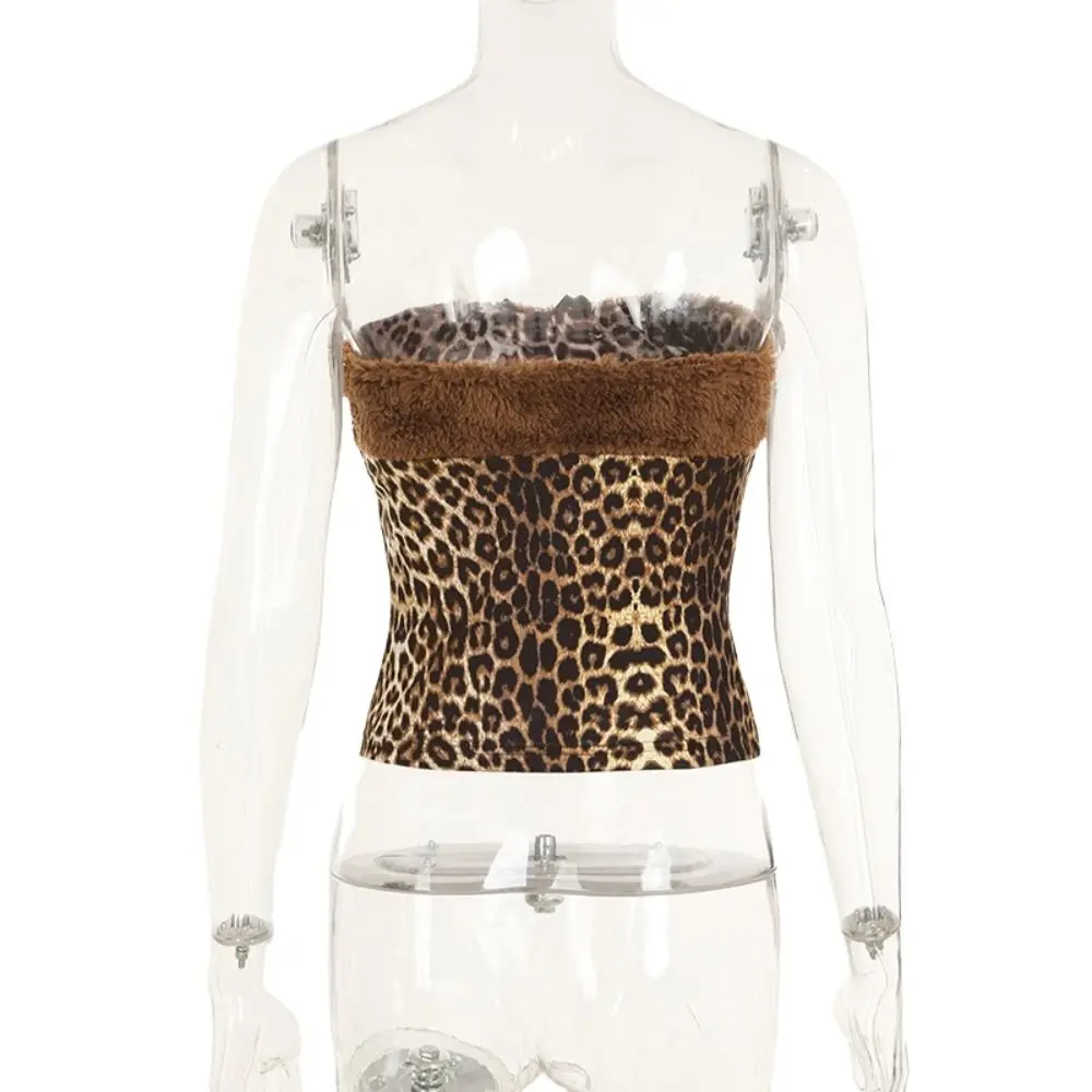 Уникальный лоскутный топ без рукавов с пушистым плюшевым леопардовым принтом