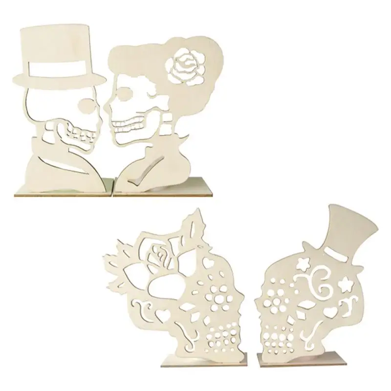 

Wooden Mr & Mrs Skeleton Ornament Vintage Ghost Couple Statue Scary Loving Bride Groom Miniatures Halloween Decorations Supplies