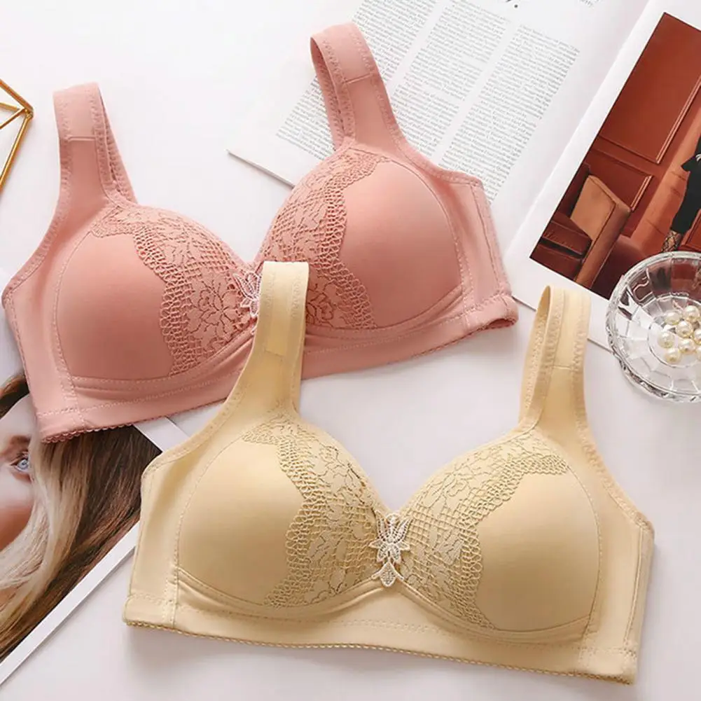 

No Steel Ring Bra Wireless Push Up Padded Women's Bra Hollow Lace Plus Size Anti-sagging Soft Breathable Massage Particle Solid
