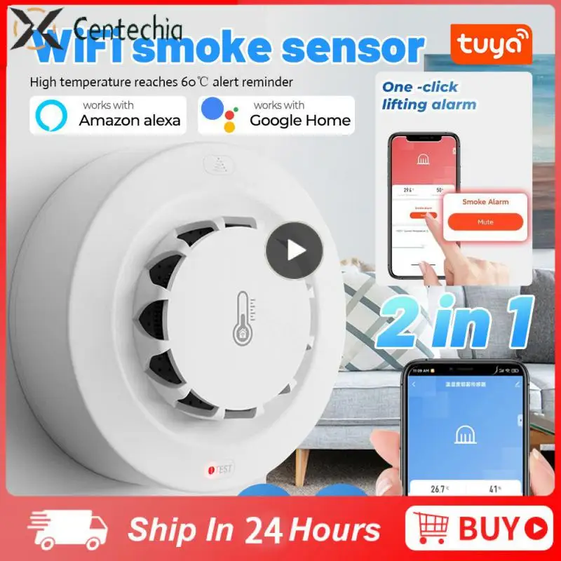 

Sharing Function Thermohygrometer 2.4ghz Tuya Wifi Smoke Detector Smart Linkage Temperature And Humidity Sensor Firefighter