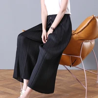 pleated pants womens summer thin cropped pants loose large straight leg pants pleated wide leg trousers high waist casual pants