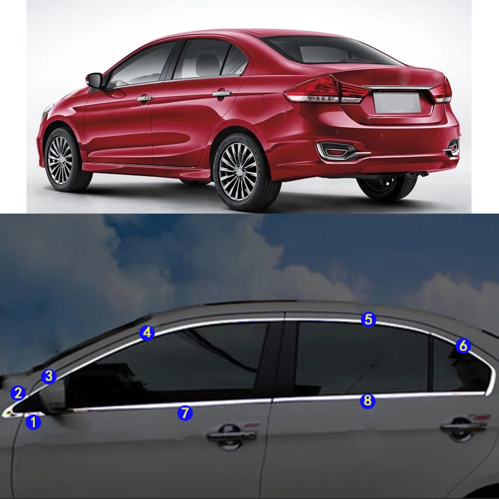 

For Suzuki Alivio 2014 2015 2016 2017 2018 2019 2020 Car Sticker Garnish Pillar Window Middle Strip Trim Frame Hoods