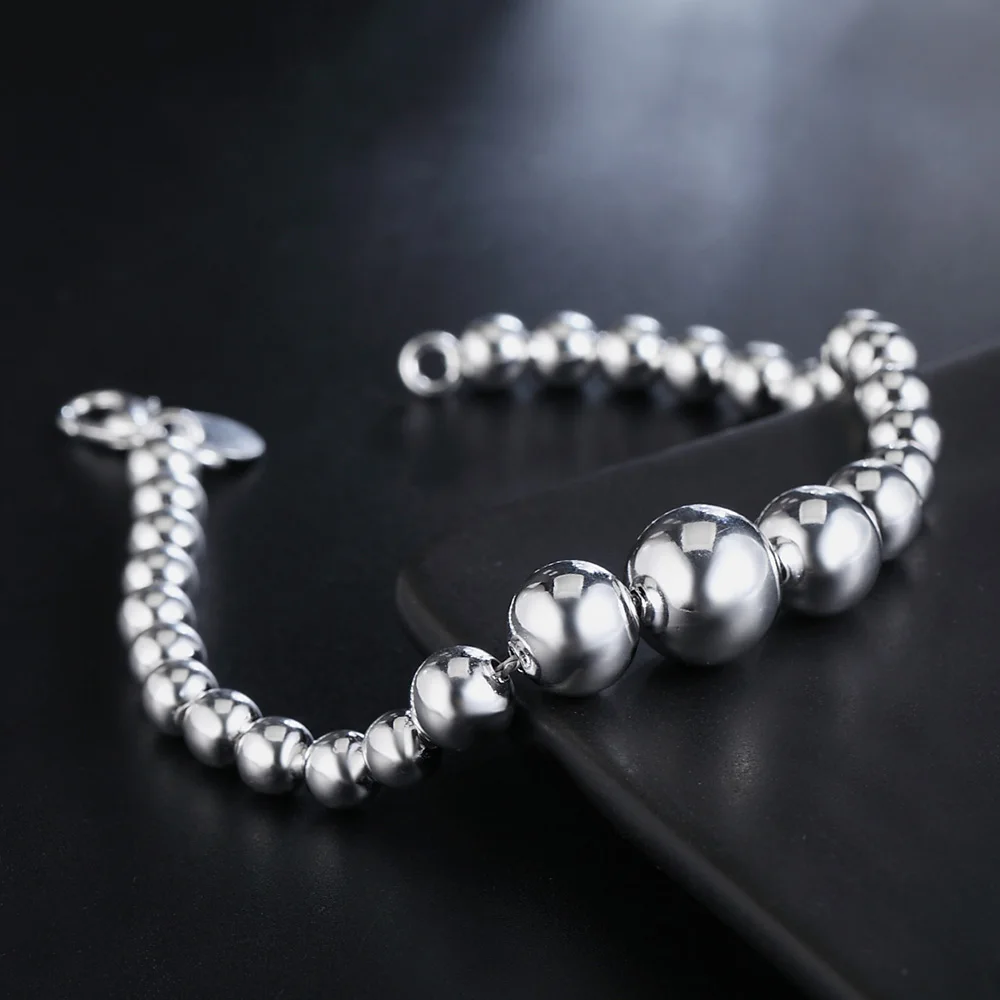 

Street Trend Fine Beads Chain 925 Sterling Silver Bracelets for Man Woman Fashion Wedding Party Gifts Charms Brands Jewelry