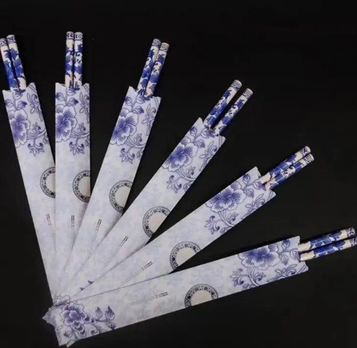 

Китайские одноразовые бамбуковые палочки для еды 24 см, синие и белые фарфоровые узоры, индивидуально упакованные, оптовая продажа, быстрая ...