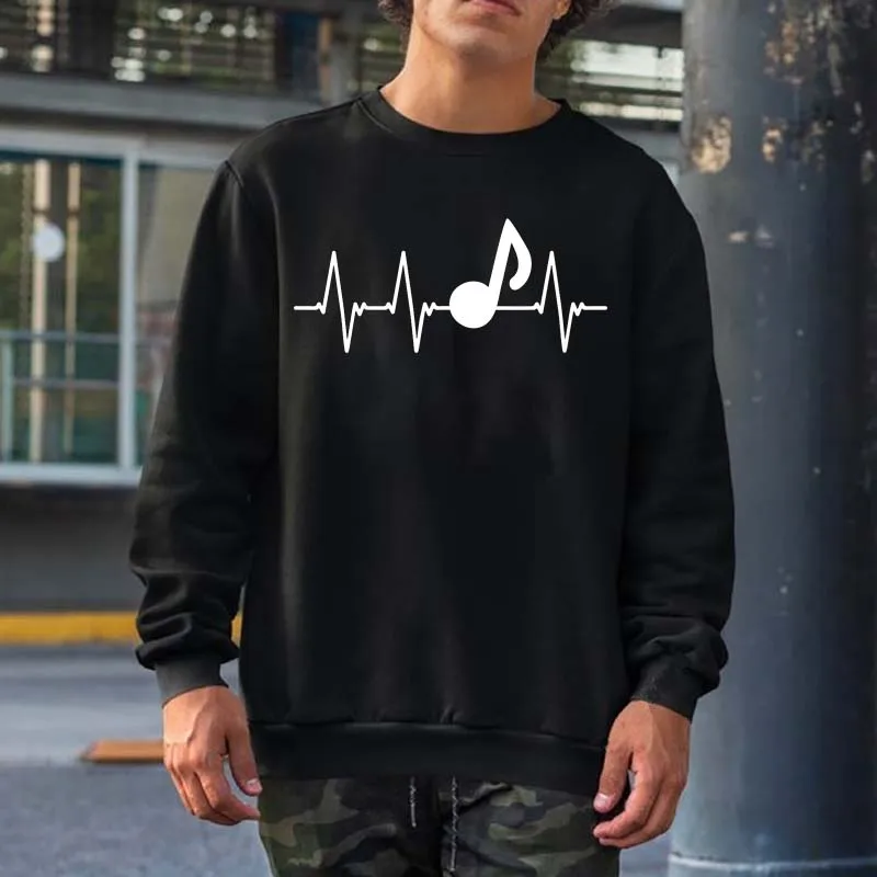 

Music Note Heartbeat Gift Instrument Graphic Sweatshirts Men Women Streetwear Crewneck Hooded Tops Hip Hop 100% Cotton Hoodies