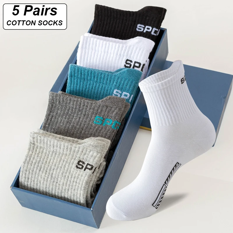

5Pairs New High Quality Men Socks Cotton Breathable Sports Black Casual Athletic Spring Summer for Male sock Plus