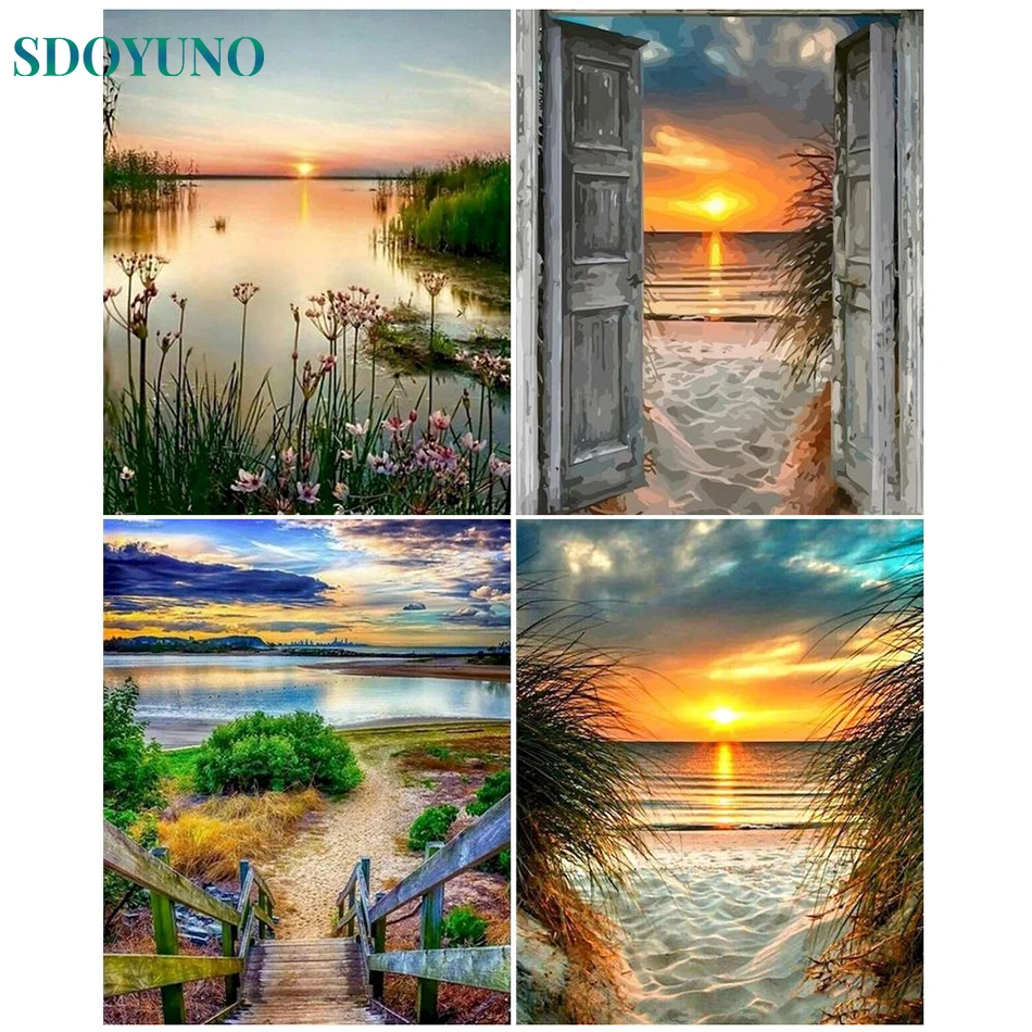 

SDOYUNO Paintings By Numbers Kits Seascape DIY Craft Coloring By Number Landscape Unique Gift For Adults Kids Home Wall Art